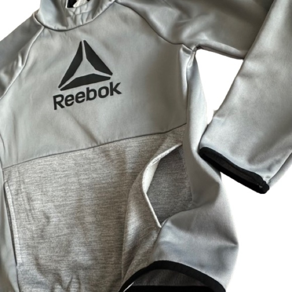 Reebok Kids Boy's L(10/12) Gray & Black Logo Sleeved Pullover Hooded Sporty Top - Picture 5 of 12